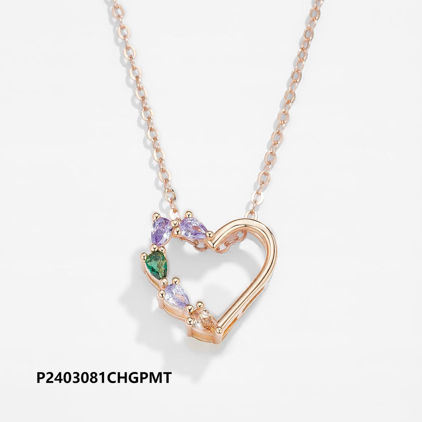 Wholesale copper-plated gold heart necklace inlaid with 6A zircon, three designs to choose from