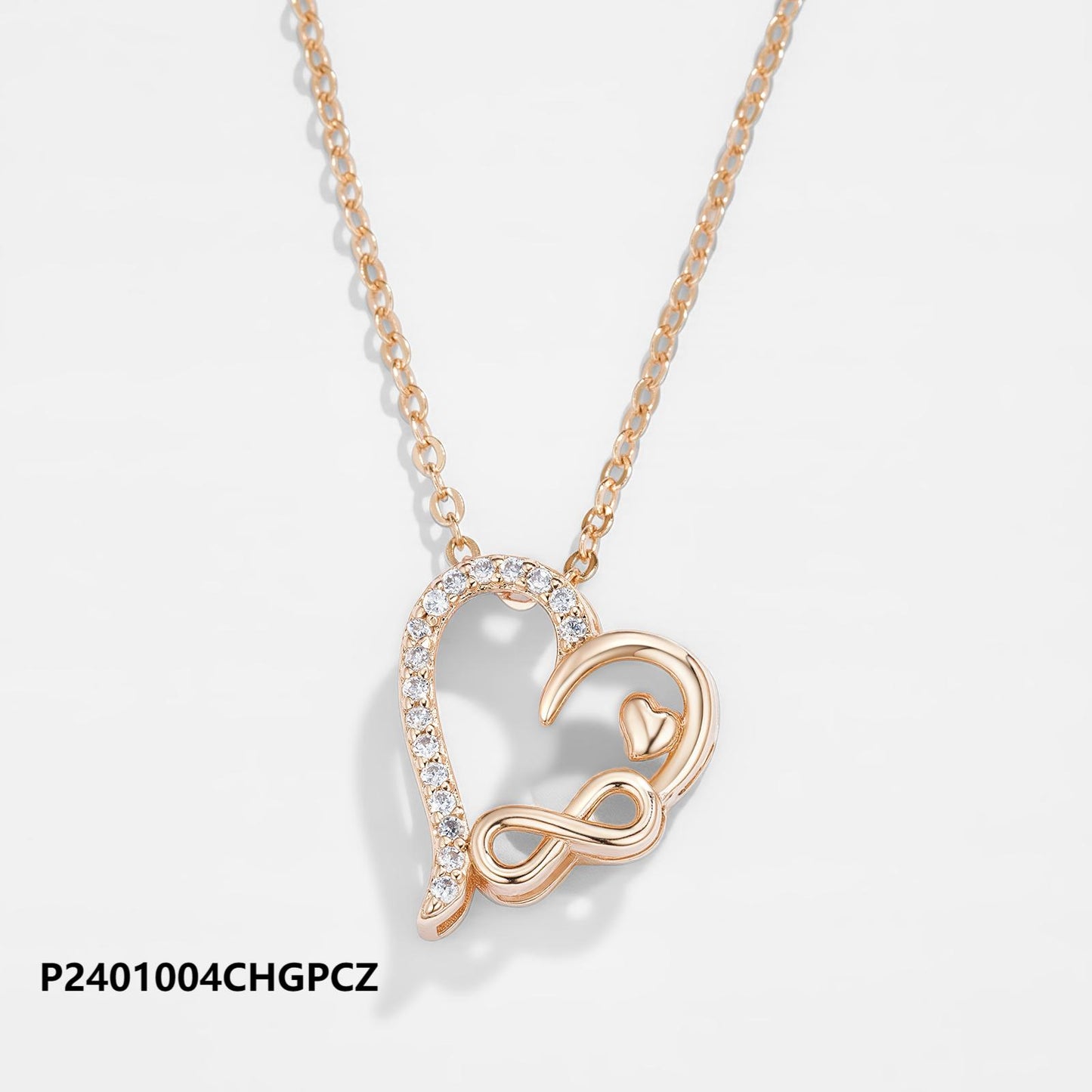 Copper plated 18k gold heart zircon necklace wholesale, original design, waterproof and non-fading