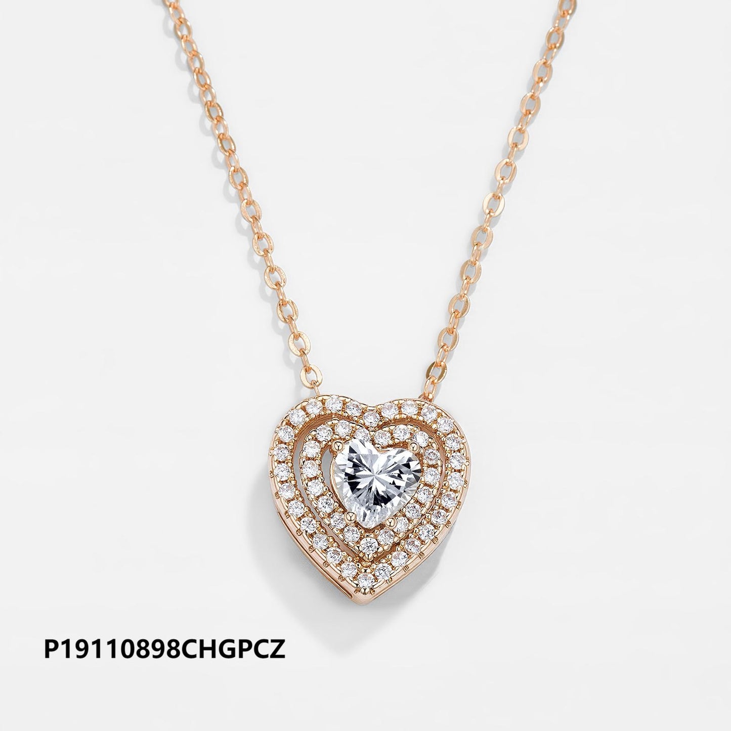 Environmentally friendly brass plated 14k/18k gold heart zircon necklace, waterproof and non-fading, original