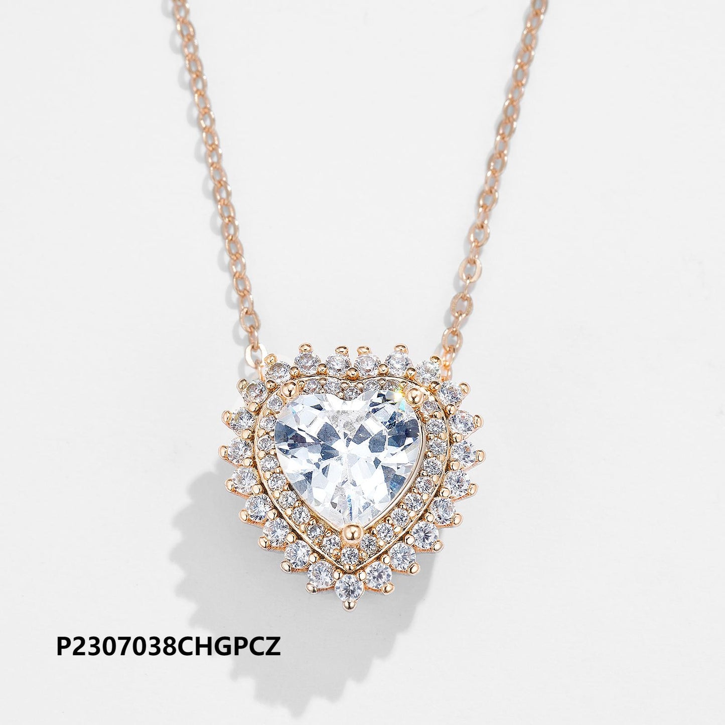 Environmentally friendly brass plated 14k/18k gold heart zircon necklace, waterproof and non-fading, original