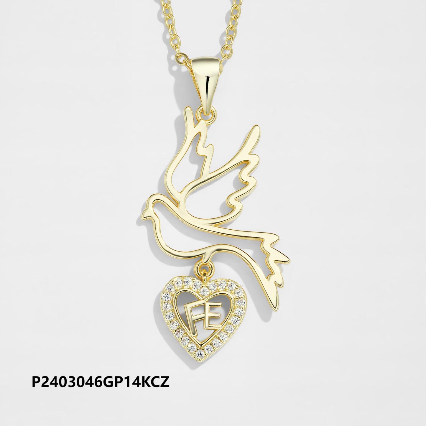 Copper plated 18k gold zircon necklace wholesale, original peace dove design, daily versatile