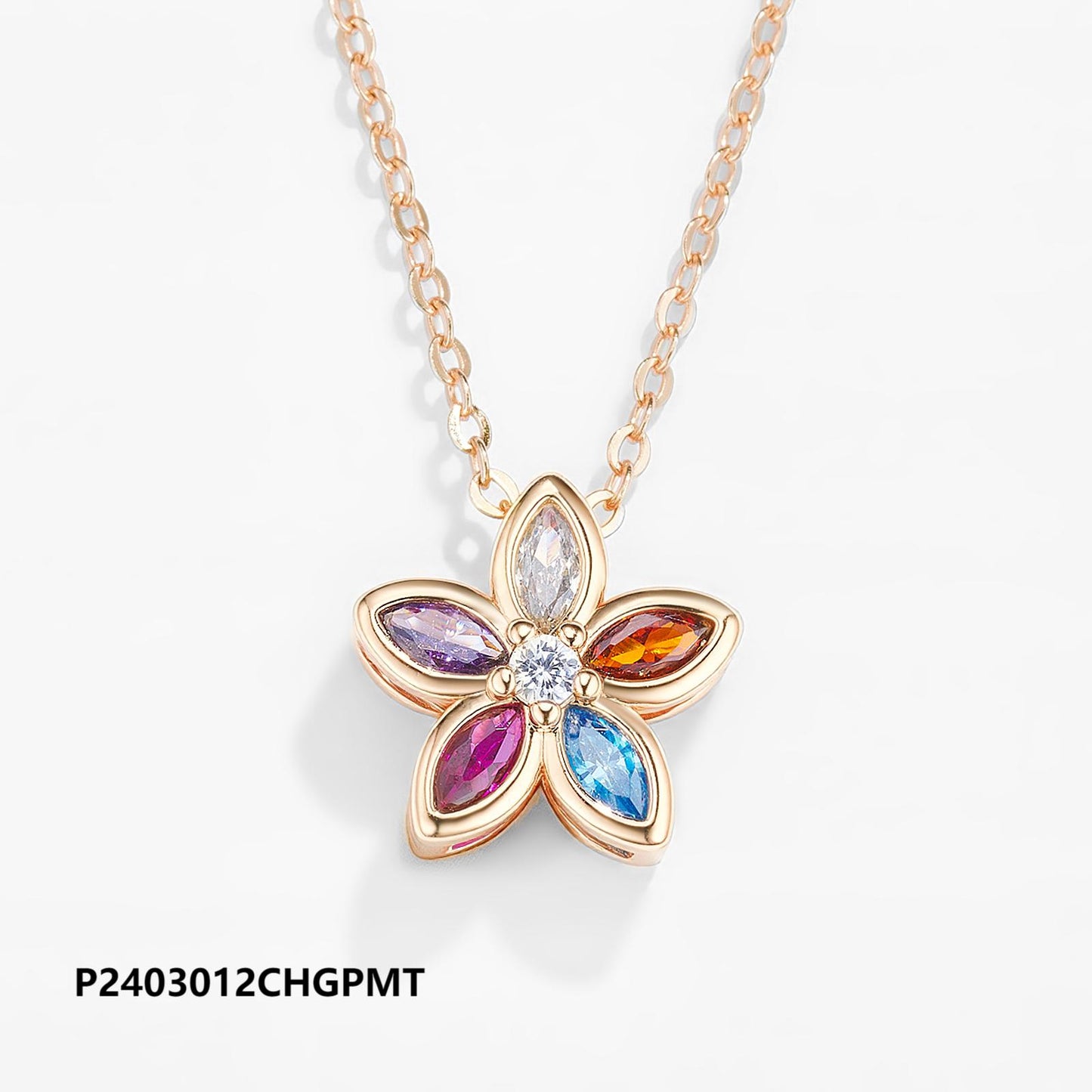 Copper 18k gold plated colored zircon necklace wholesale, original boutique design, daily versatile