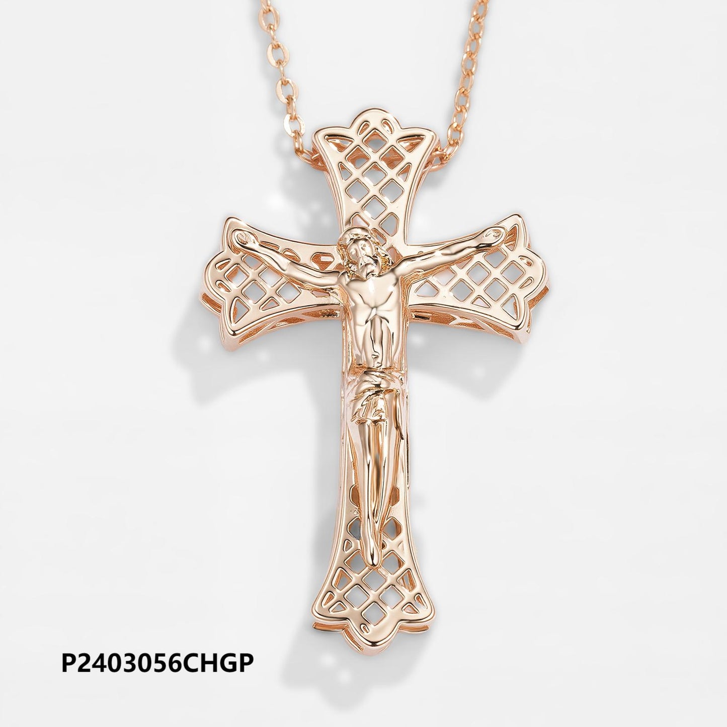 Wholesale copper-plated gold cross necklace, inlaid with 6A zircon, original design