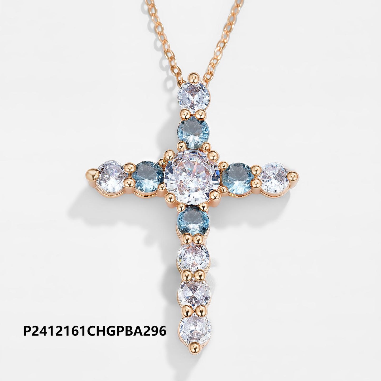 Wholesale copper-plated gold cross necklace, inlaid with 6A zircon, original design