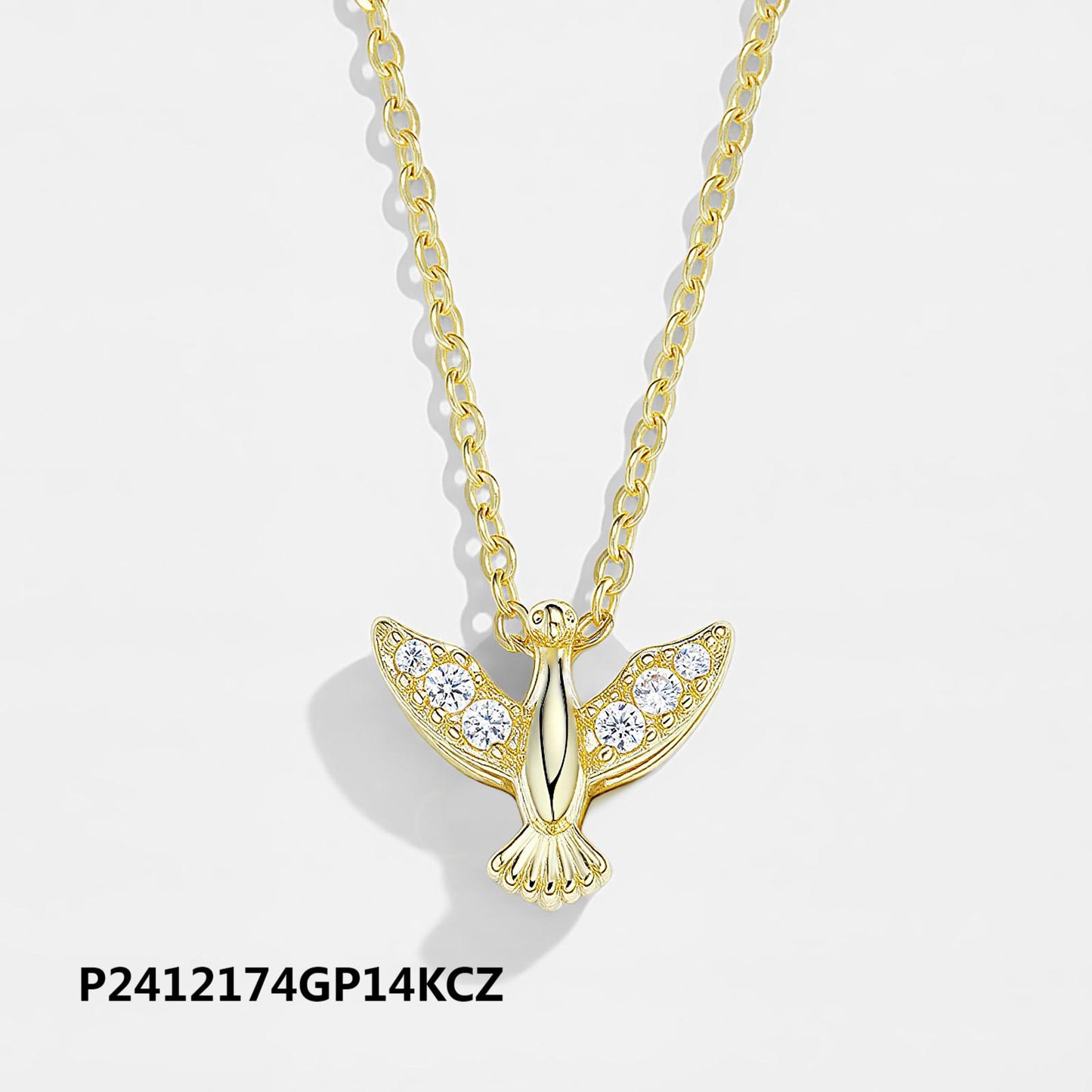 Copper plated 18k gold zircon necklace wholesale, original peace dove design, daily versatile