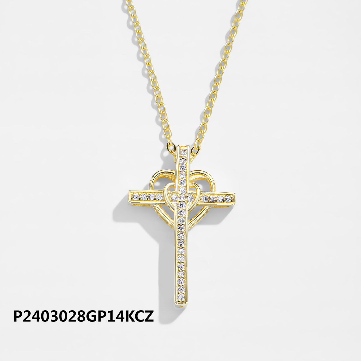 Wholesale copper plated 14k gold zircon cross necklace, environmentally friendly material, non-fading and waterproof
