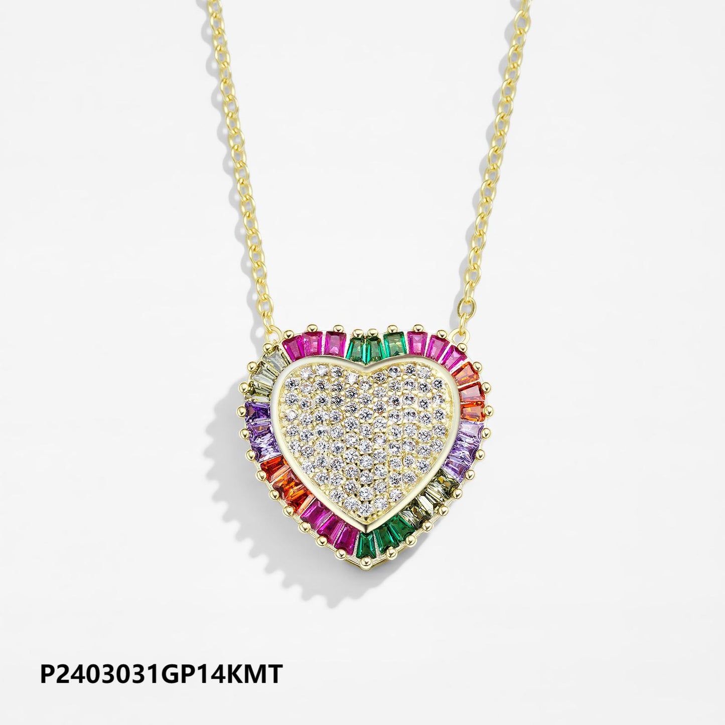 Environmentally friendly copper plated 14k gold heart colored zircon necklace wholesale, boutique versatile fashion parent-child necklace, non-fading and waterproof - Lyra