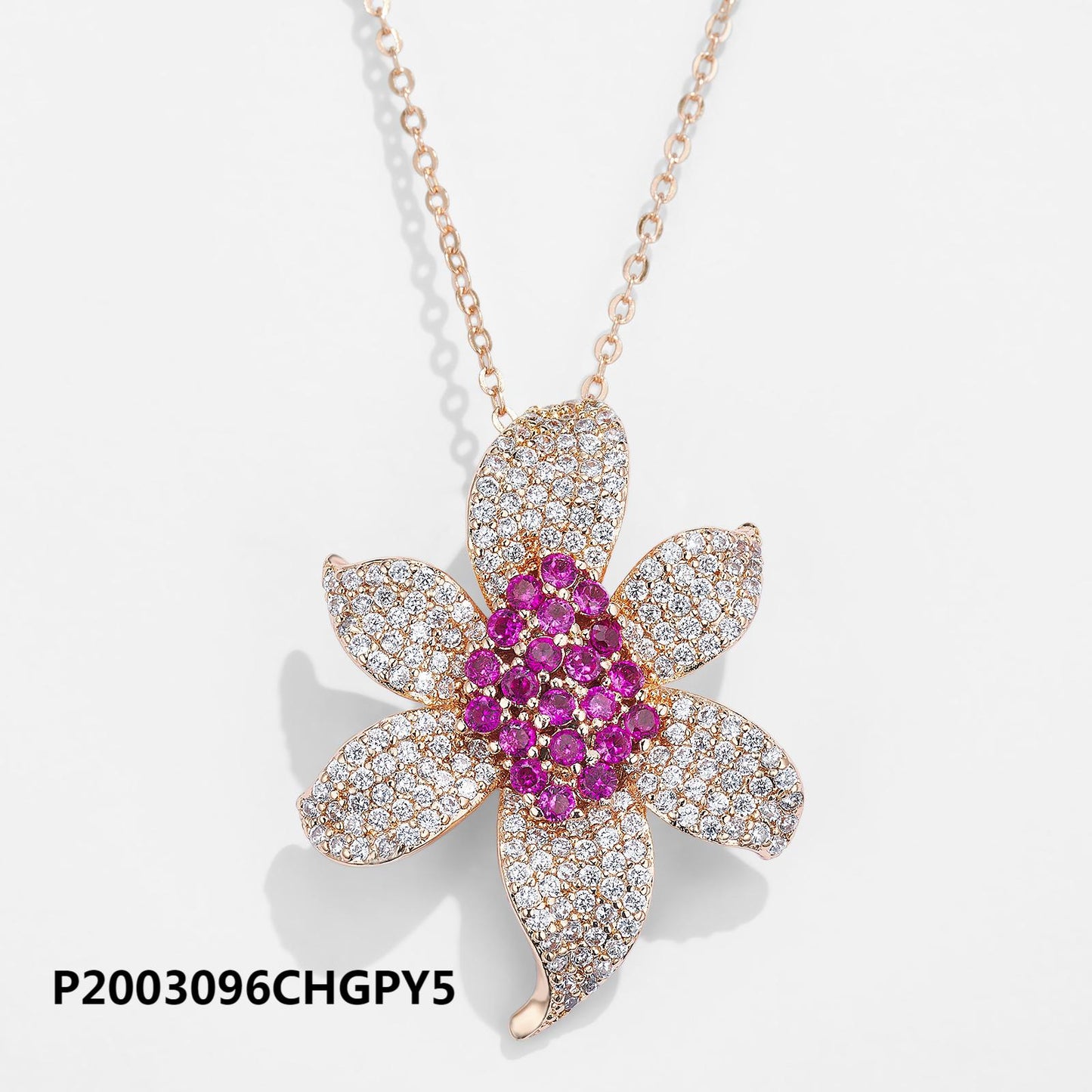 Copper 18k gold plated colored zircon large flower necklace wholesale, original boutique design, daily versatile