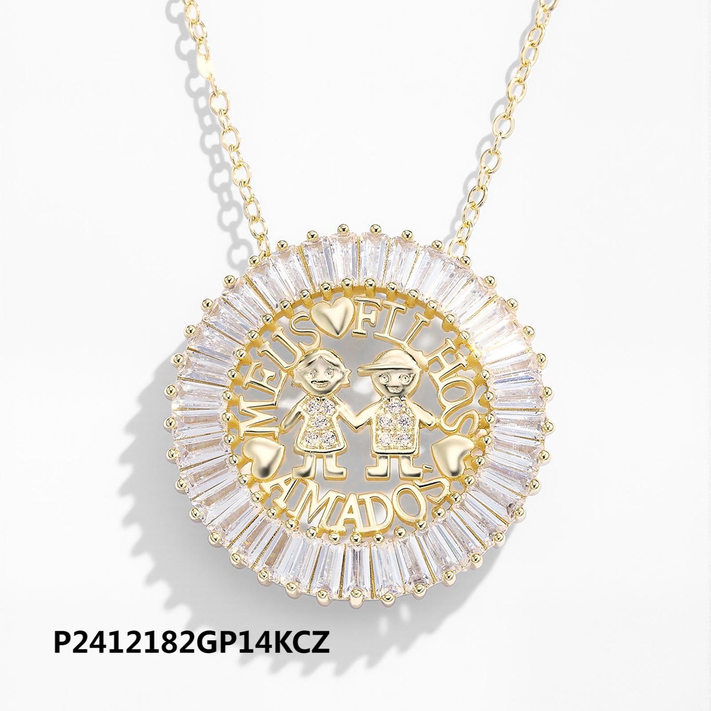 Wholesale copper plated 14k gold zircon round hollow necklace, environmentally friendly material, non-fading and waterproof