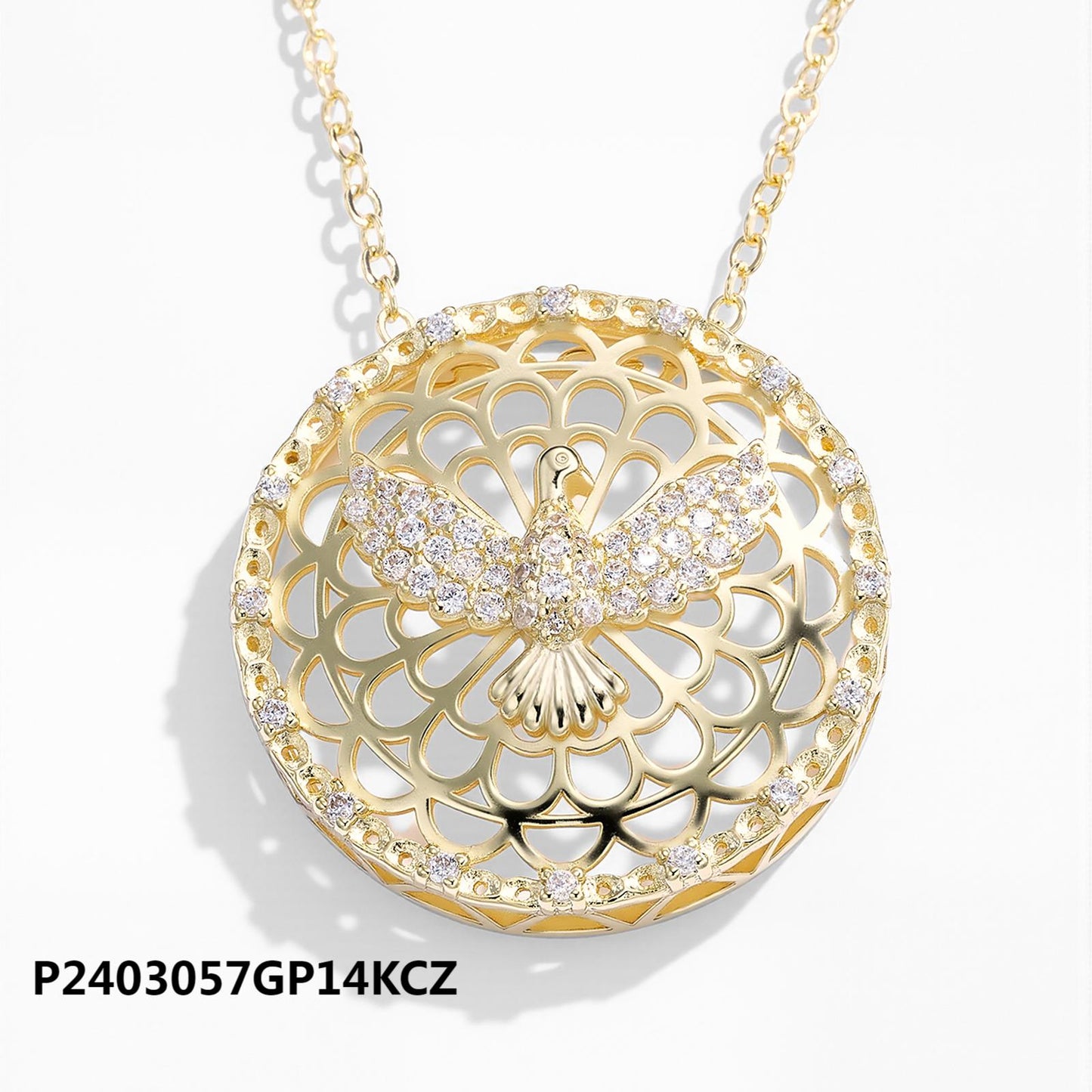 Wholesale copper plated 14k gold zircon round hollow necklace, environmentally friendly material, non-fading and waterproof