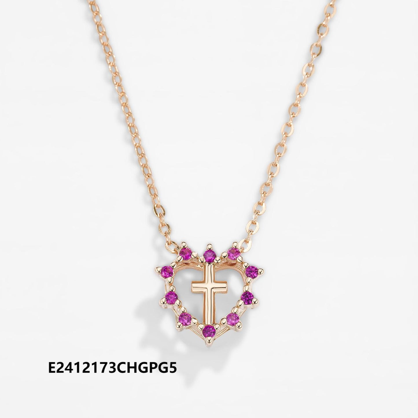 Wholesale copper-plated gold necklace, inlaid with 6A zircon, heart cross style