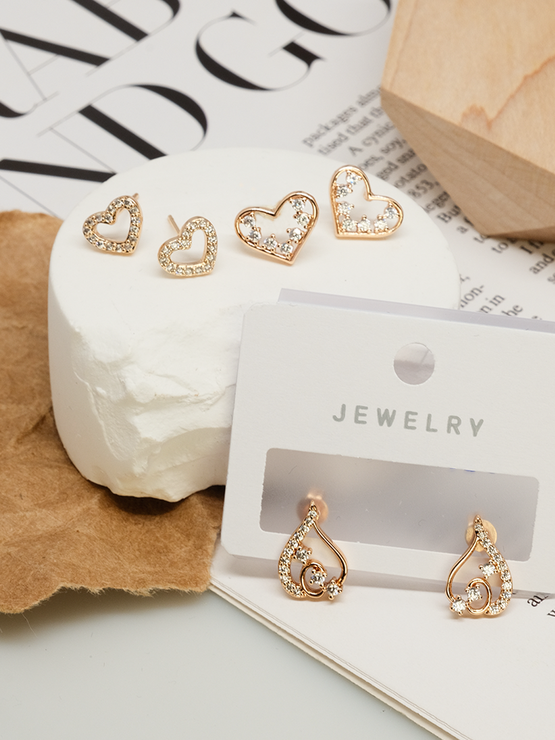 Heart design earrings, heart with three different zircons, simple and versatile, unique style set 9 - Lyra