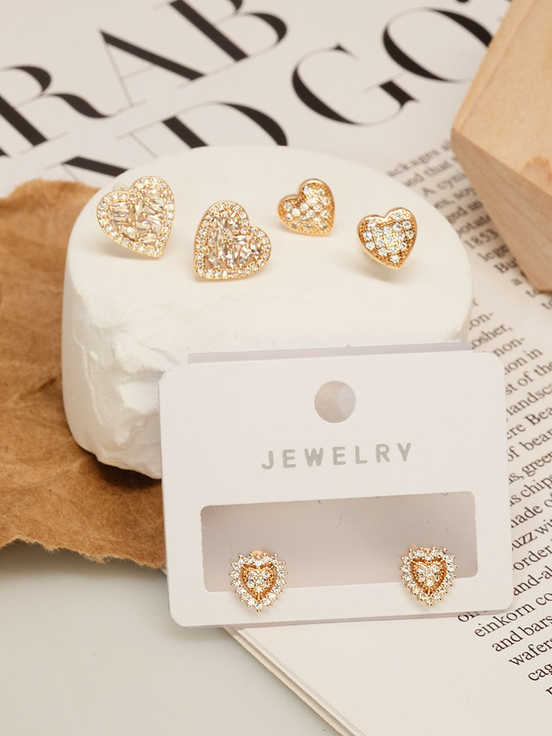 Heart design earrings, four hearts with different zircon combinations, simple and versatile, unique style set 10 - Lyra