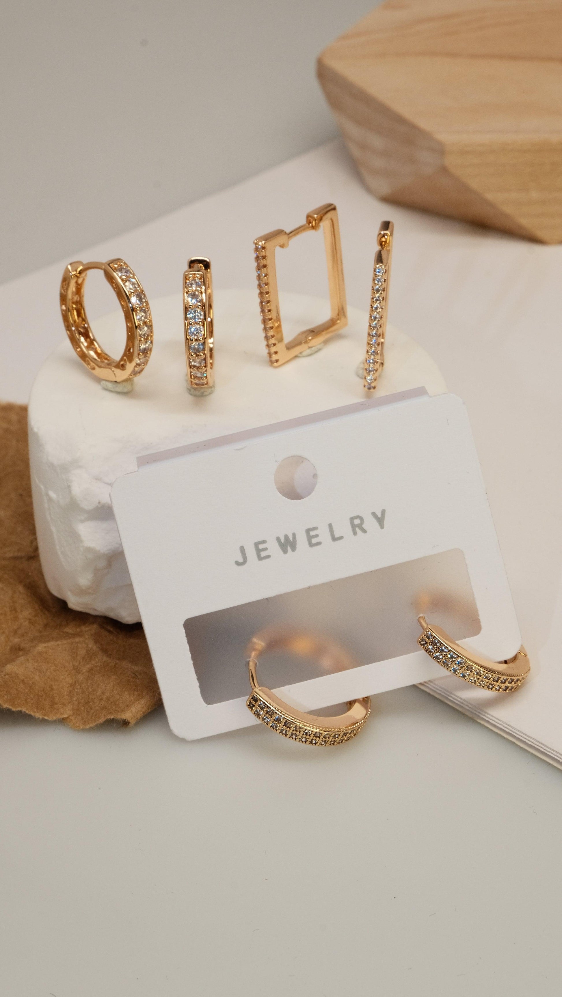 The first set of hoop earrings, inlaid with white zircon - Lyra