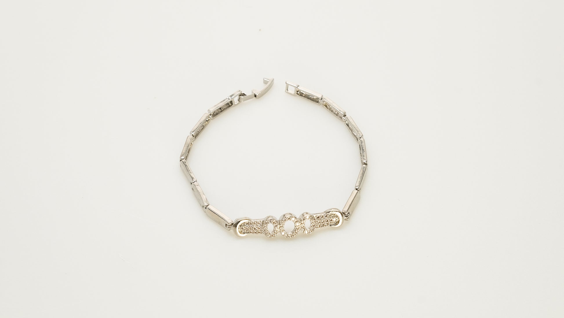 Copper plated 14k gold bracelet, white gold and silver, shining zircon, unique square and round design - Lyra