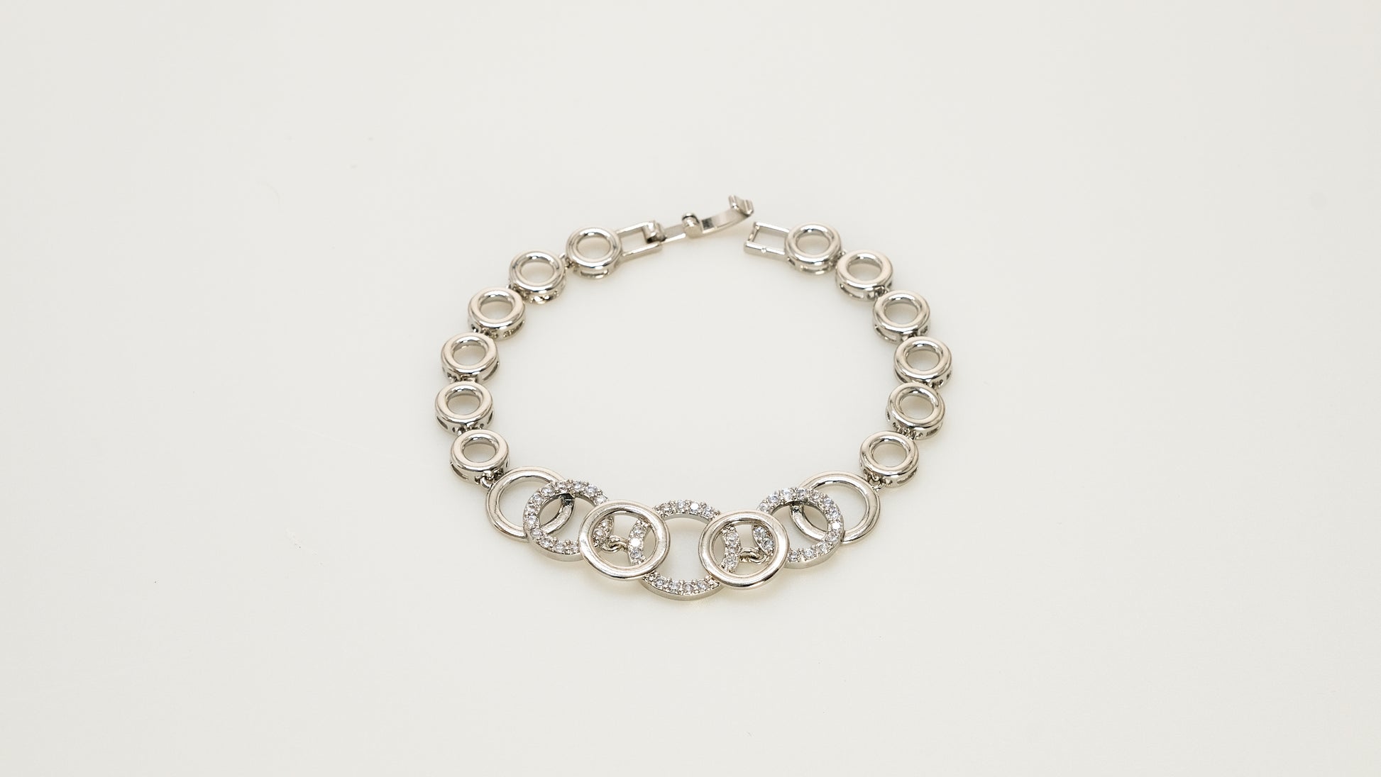 Copper plated 14k gold bracelet, white gold and silver, shining zircon, unique square and round design - Lyra
