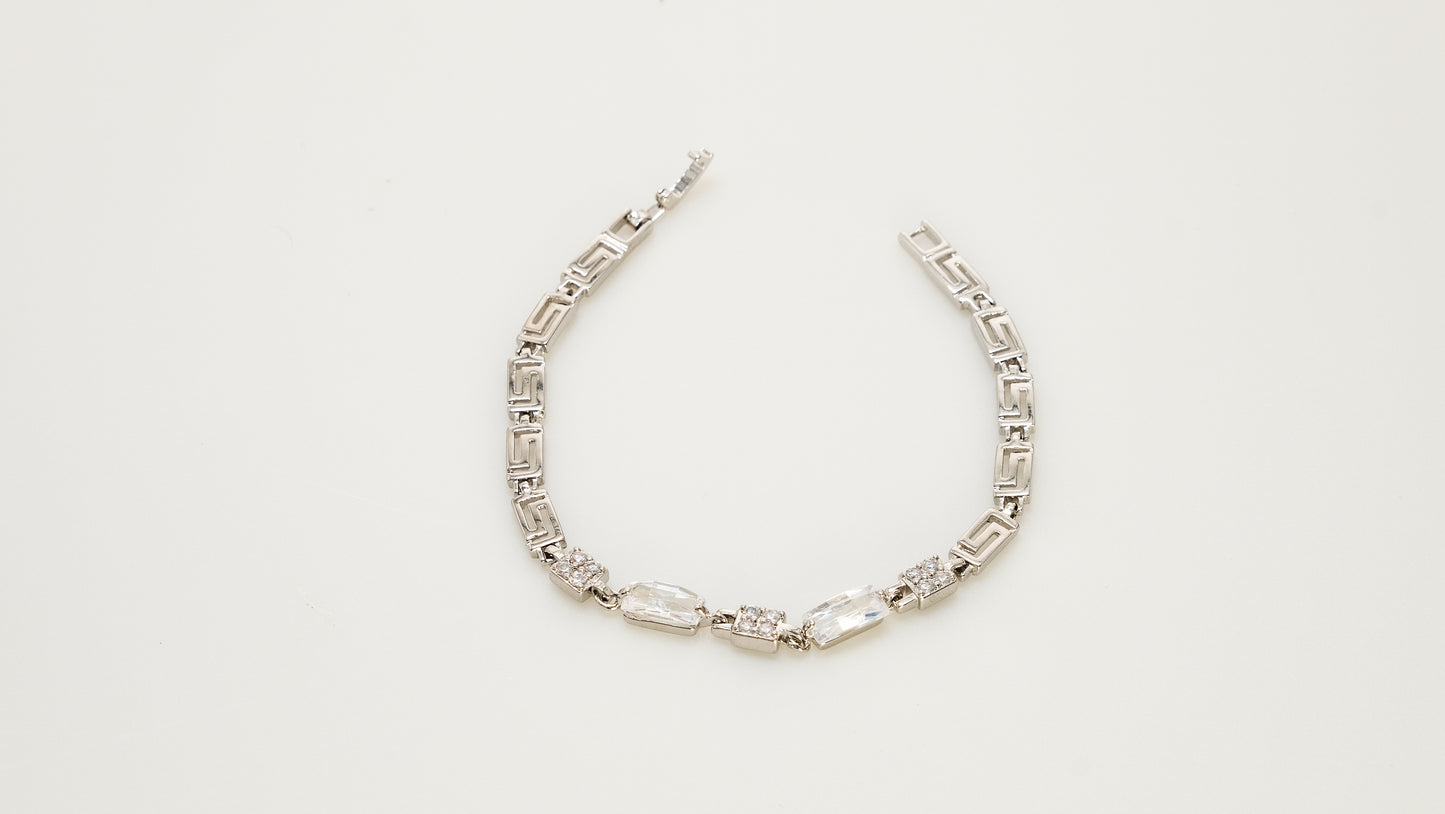 Copper plated 14k gold bracelet, white gold and silver, shining zircon, unique square and round design - Lyra
