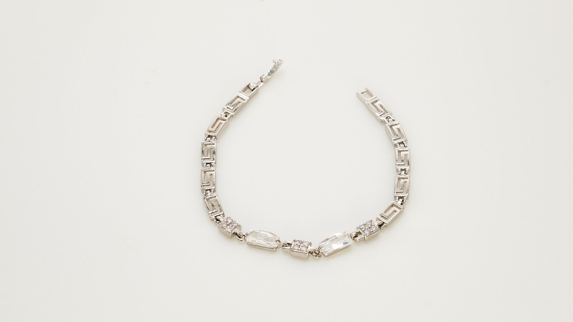Copper plated 14k gold bracelet, white gold and silver, shining zircon, unique square and round design - Lyra