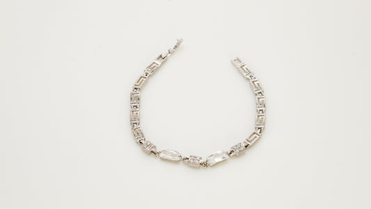 Copper plated 14k gold bracelet, white gold and silver, shining zircon, unique square and round design - Lyra