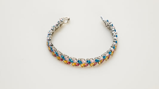 Copper plated 14k gold bracelet, white gold and silver, inlaid with colored zircon, rainbow unique design - Lyra