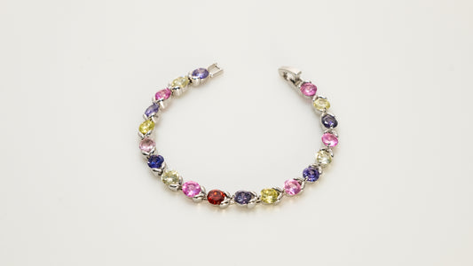 Copper plated 14k gold bracelet wholesale, platinum and silver, inlaid with colored zircon, clasp unique design - Lyra