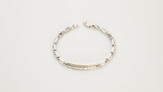 Copper plated 14k gold bracelet wholesale, platinum silver, inlaid with white zircon, clasp unique design - Lyra