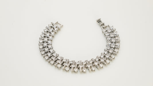 Copper plated 14k gold bracelet wholesale, platinum silver, irregular white zircon, buckle unique design - Lyra