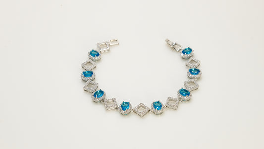Copper plated 14k gold bracelet wholesale, white gold silver, emerald, blue zircon, clasp unique design - Lyra