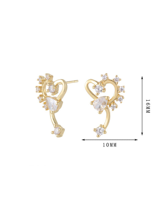 Heart design earrings, three different zircons, simple and versatile, set 7 - Lyra