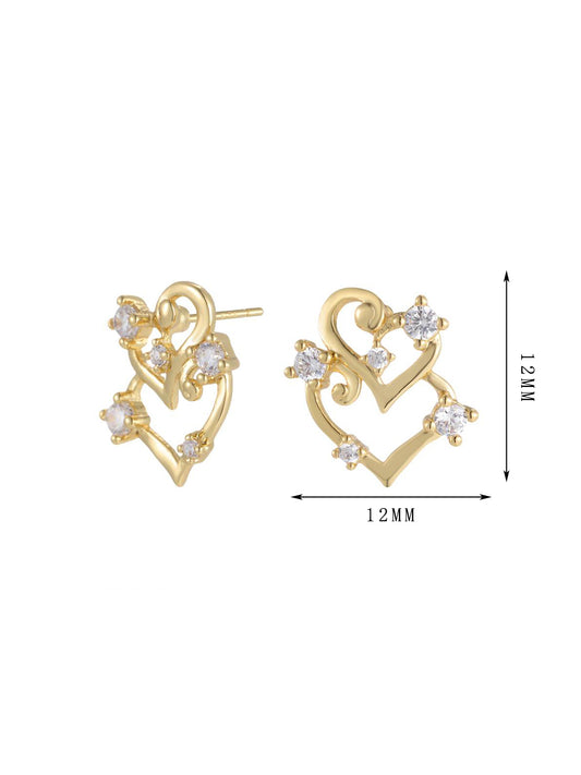 Heart design earrings, heart with three different zircons, simple and versatile, unique style set 10 - Lyra