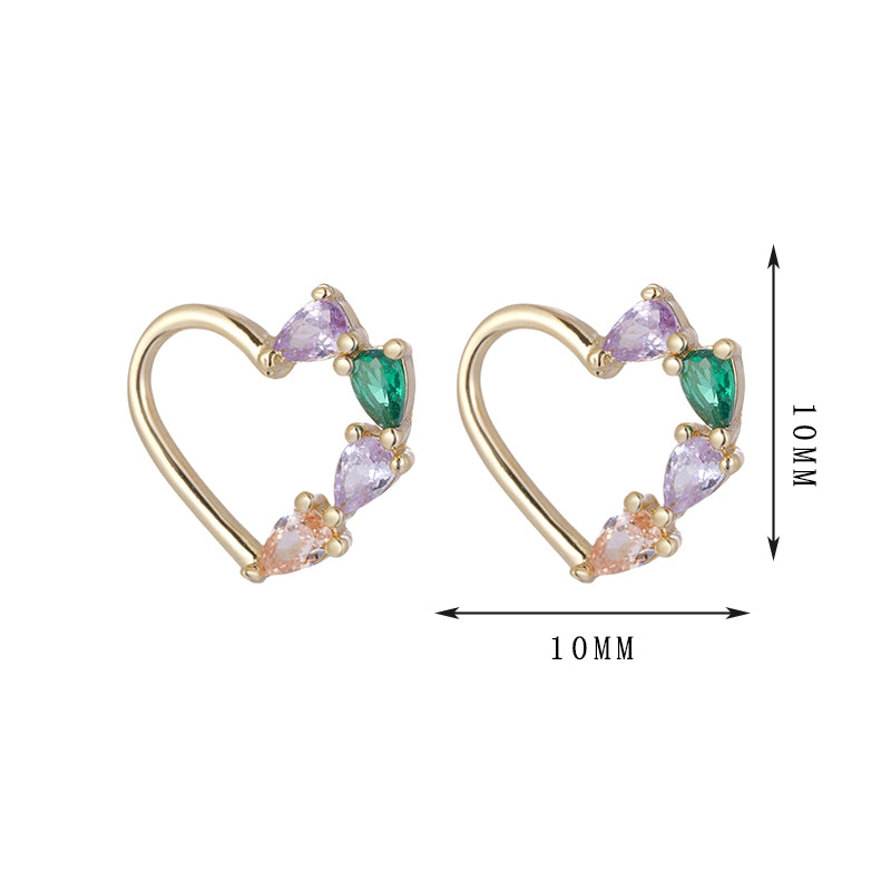 Heart design earrings, heart rays with three different zircons, simple and versatile, set 8 - Lyra