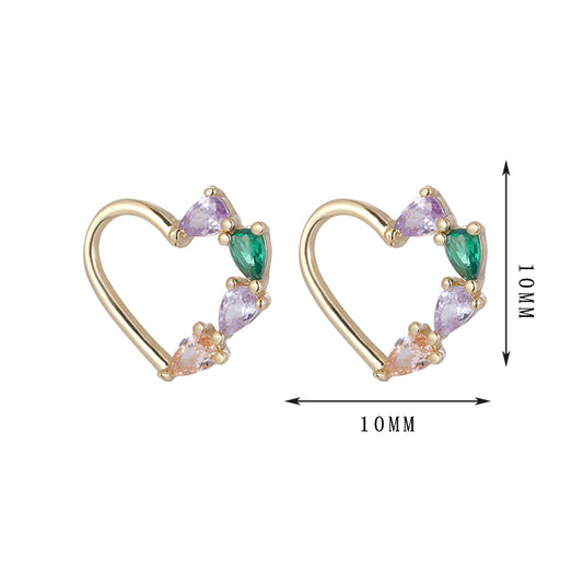 Heart design earrings, heart rays with three different zircons, simple and versatile, set 8 - Lyra