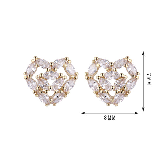 Heart design earrings, heart with three different zircons, simple and versatile, unique style set 9 - Lyra