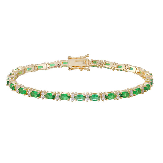 Bracelet copper plated with three layers of gold, green, white zircon inlay, wholesale purchase, non-allergenic, unique style - Lyra