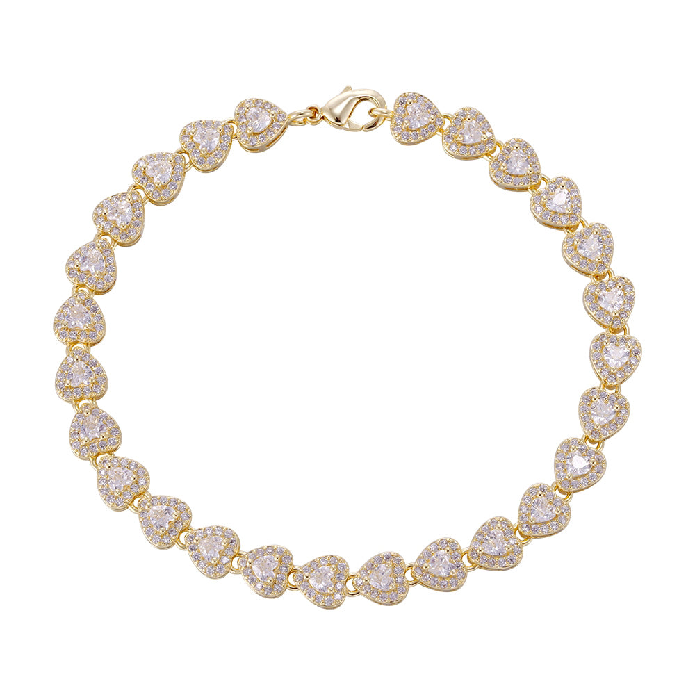 Wholesale copper plated 18k gold buckle bracelet, white and pink heart zircon bracelet, women's gifts - Lyra