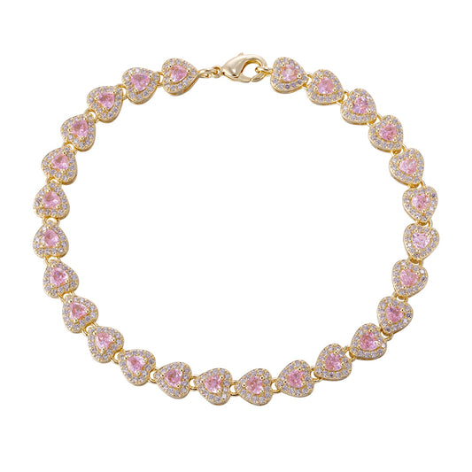 Wholesale copper plated 18k gold buckle bracelet, white and pink heart zircon bracelet, women's gifts - Lyra