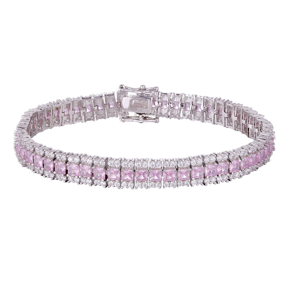 Wholesale 18K gold zircon bracelet, single layer white zircon, three layers white and pink color matching, buckle design unique all-match style, women's gift - Lyra