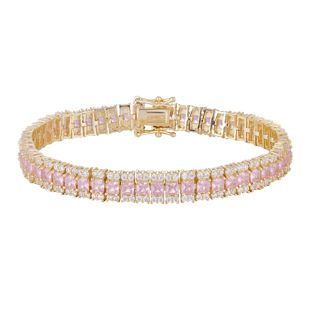 Wholesale 18K gold zircon bracelet, single layer white zircon, three layers white and pink color matching, buckle design unique all-match style, women's gift - Lyra