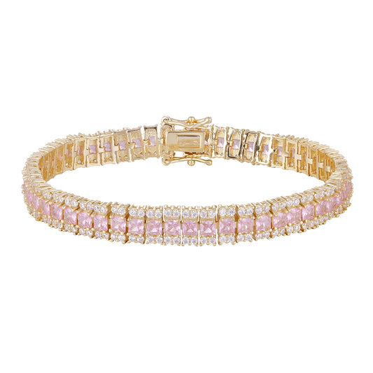Wholesale 18K gold zircon bracelet, single layer white zircon, three layers white and pink color matching, buckle design unique all-match style, women's gift - Lyra