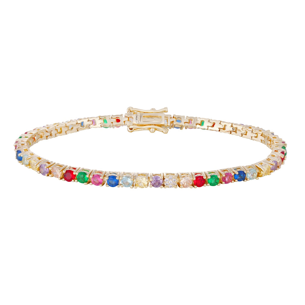 Wholesale copper plated 14k gold three-layer bracelet, colorful zircon embellish your wrist - Lyra