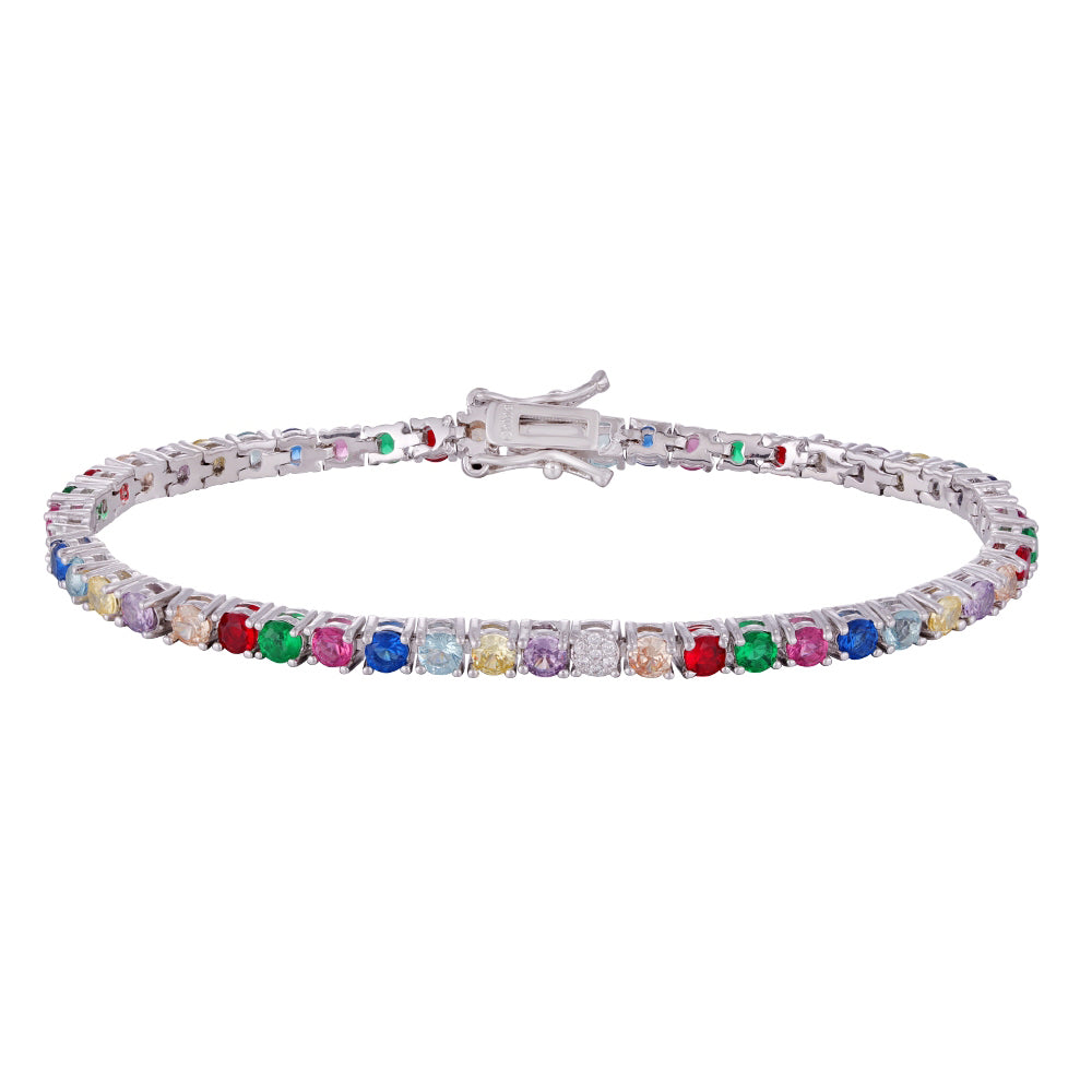 Wholesale copper plated 14k gold three-layer bracelet, colorful zircon embellish your wrist - Lyra