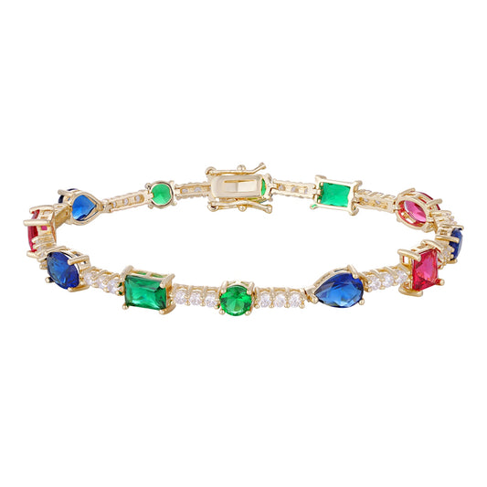 Wholesale 18k zircon bracelet, hand-made micro-inlaid natural zircon, colorful zircon summer bracelet, buckle design for easy wearing, women's gift - Lyra