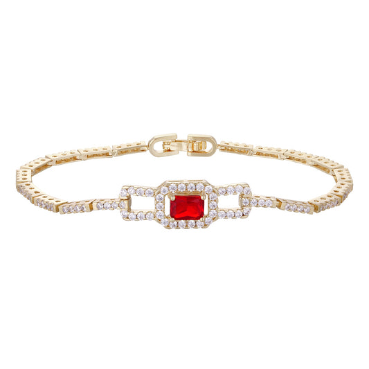 Wholesale 18k zircon bracelet, hand-made micro-inlay, buckle design, red zircon embellishment, big brand replacement, not easy to fade - Lyra