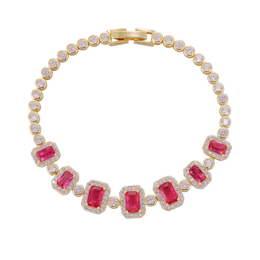 Wholesale 18k zircon bracelet, handmade micro-inlay, buckle design, red zircon splicing big brand replacement, not easy to fade, women's gift - Lyra
