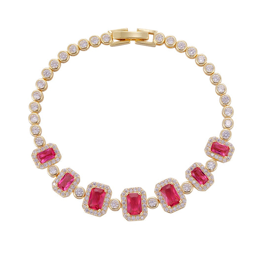 Wholesale 18k zircon bracelet, handmade micro-inlay, buckle design, red zircon splicing big brand replacement, not easy to fade, women's gift - Lyra