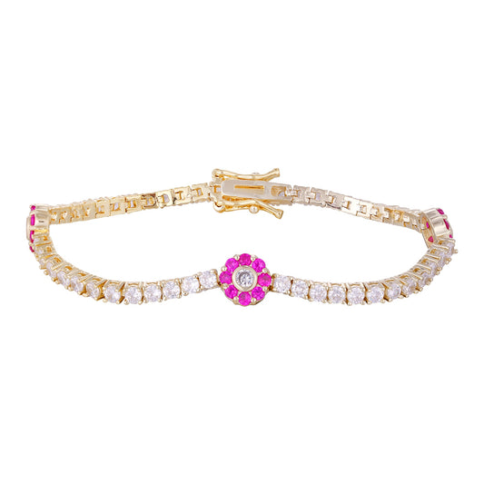 Wholesale 18k zircon bracelet, handmade micro-inlay, wave pattern design, red zircon splicing flower style, big brand replacement, not easy to fade, women's gift - Lyra