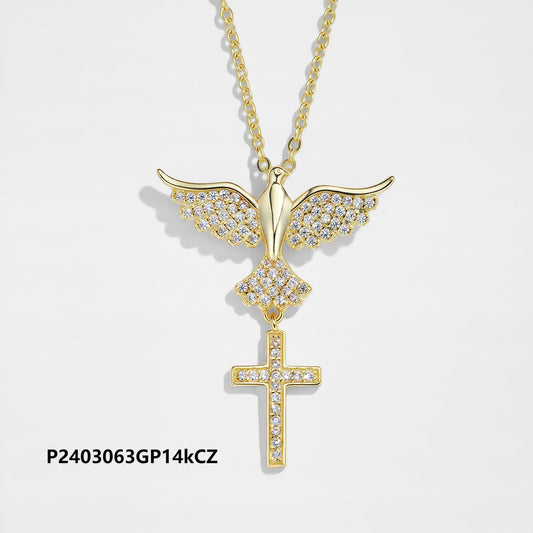Wholesale copper-plated gold cross necklace, inlaid with 6A zircon, original design