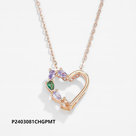 Wholesale copper-plated gold heart necklace inlaid with 6A zircon, three designs to choose from