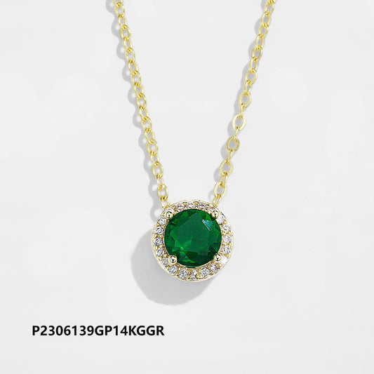 Wholesale copper-plated gold-plated zircon necklace, inlaid with 6A zircon,Green, blue, red
