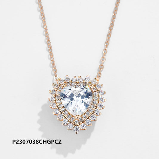 Environmentally friendly brass plated 14k/18k gold heart zircon necklace, waterproof and non-fading, original